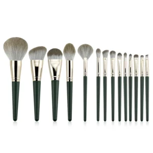 14Pcs Professional Makeup Brush Set – Soft Bristles, High-Quality Dark Green Brush Kit for Face & Eyes