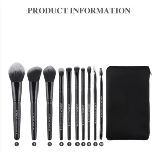 10-Pcs Black Makeup Brush Set with Travel Case – Premium Quality Face & Eye Brush Kit